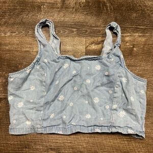 Altard State Blue Denim Floral Tank Top Crop Top Size Medium